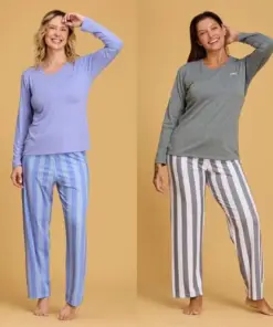 PIJAMA M/L CASACA LISA BORDADA
